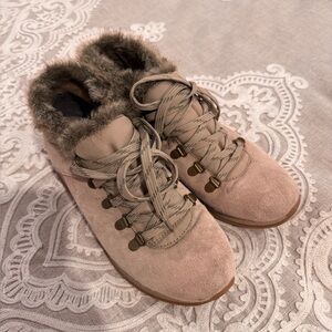 BareTraps Tan Fur-Lined Lace-Up Boots